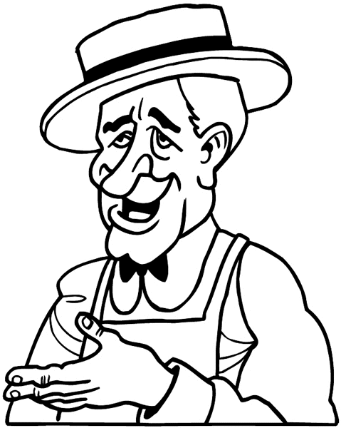 Grocer with straw hat and apron vinyl decal. Customize on line. Grocers 046-0136